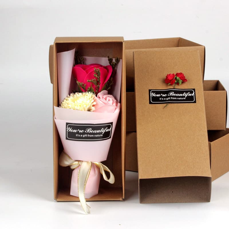 A bouquet of 3 carnations and roses with soap